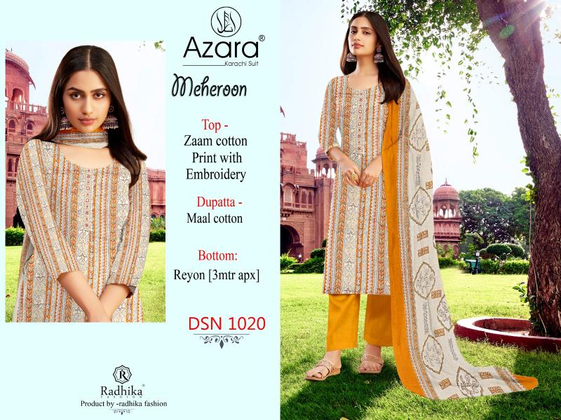 Radhika Azara Meheroon Cotton Printed Dress Material Collection