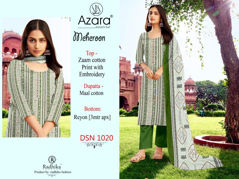 Radhika Azara Meheroon Cotton Printed Dress Material Collection