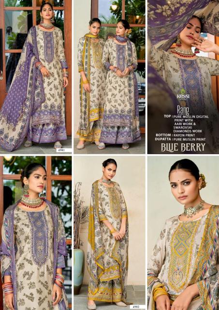 Rang Blue Berry Muslin Printed Dress Material Collection