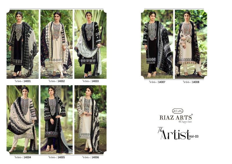 Riaz Arts The Artist Vol 3 Lawn Digital Printed Dress Material Collection