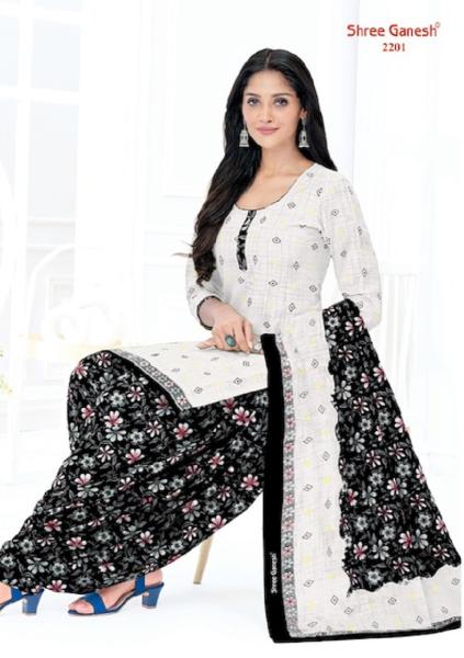 Shree Ganesh White And Black Vol 2 Cotton Dress Material