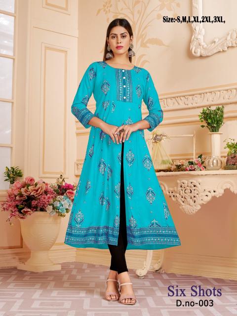 Six Shots Fancy Front Cut Designer Long Kurti Collection