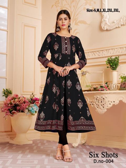 Six Shots Fancy Front Cut Designer Long Kurti Collection