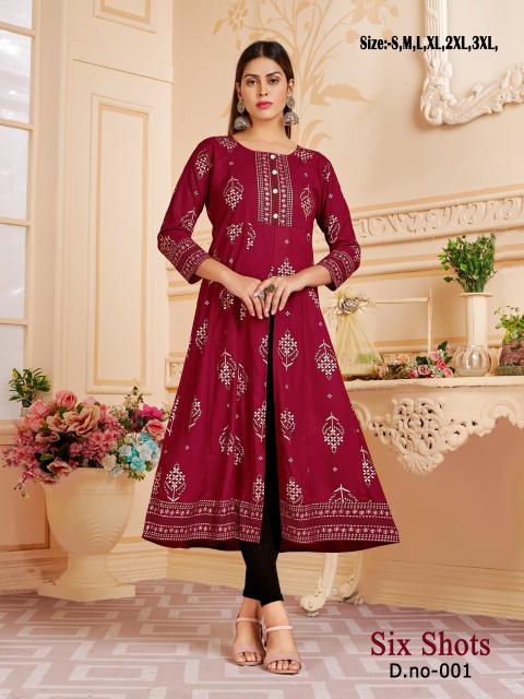 Six Shots Fancy Front Cut Designer Long Kurti Collection