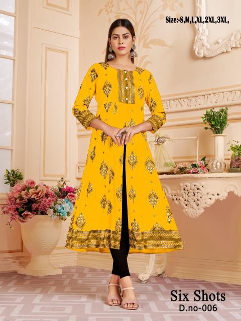 Six Shots Fancy Front Cut Designer Long Kurti Collection