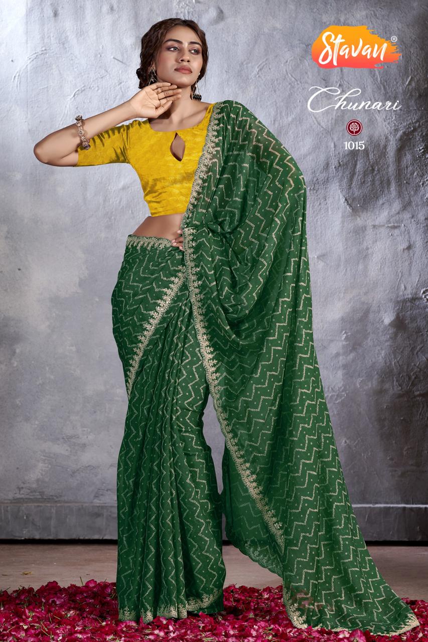 Stavan Chunari Chiffon Embroidered Fancy Saree Collection