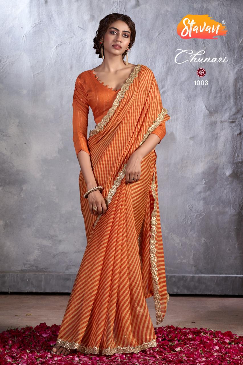 Stavan Chunari Chiffon Embroidered Fancy Saree Collection