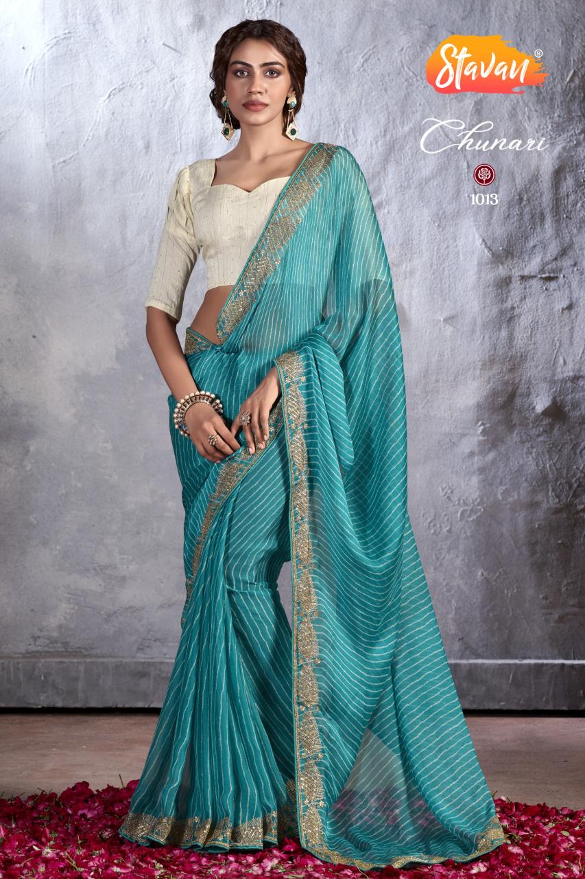 Stavan Chunari Chiffon Embroidered Fancy Saree Collection