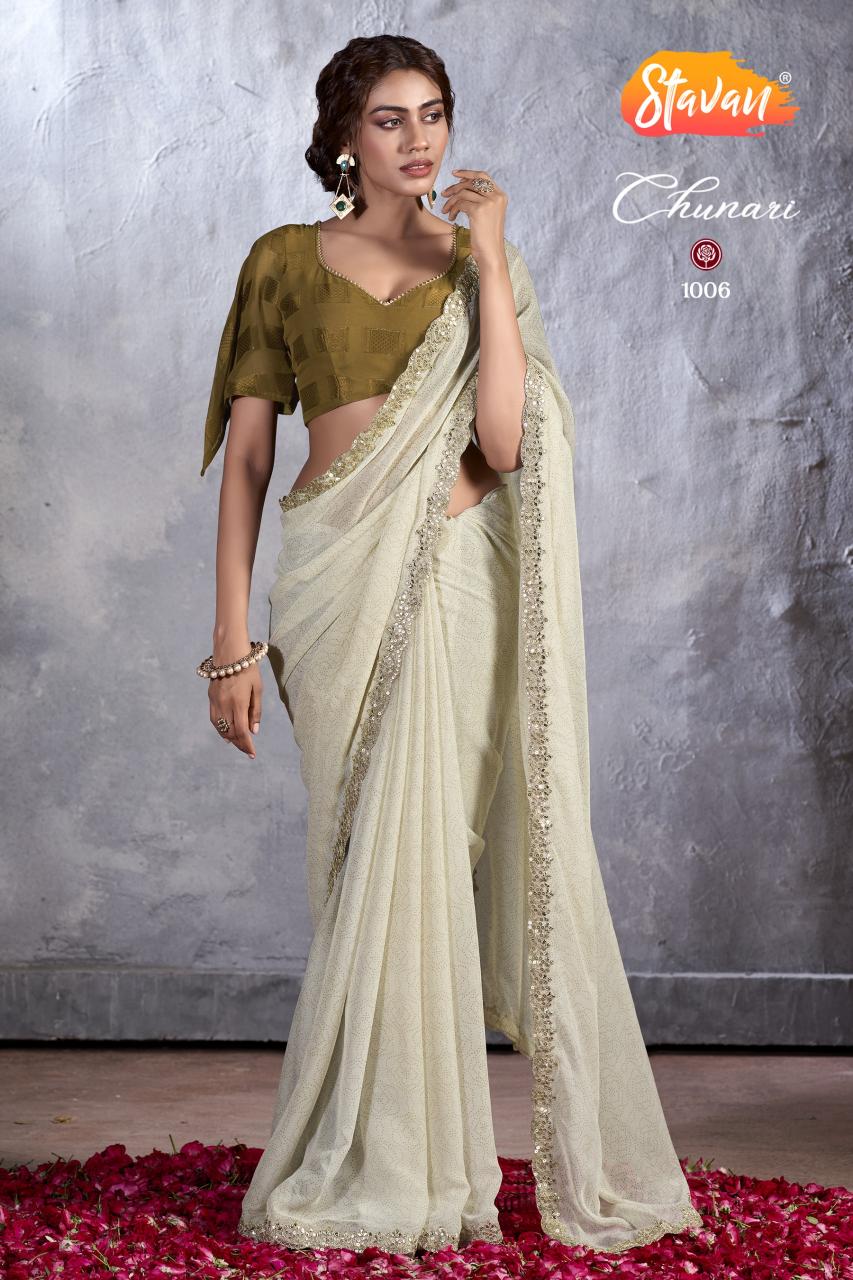 Stavan Chunari Chiffon Embroidered Fancy Saree Collection