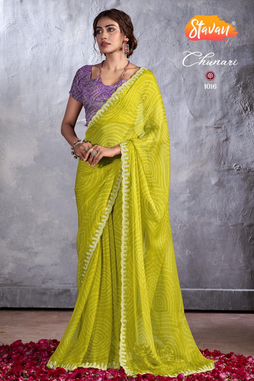 Stavan Chunari Chiffon Embroidered Fancy Saree Collection