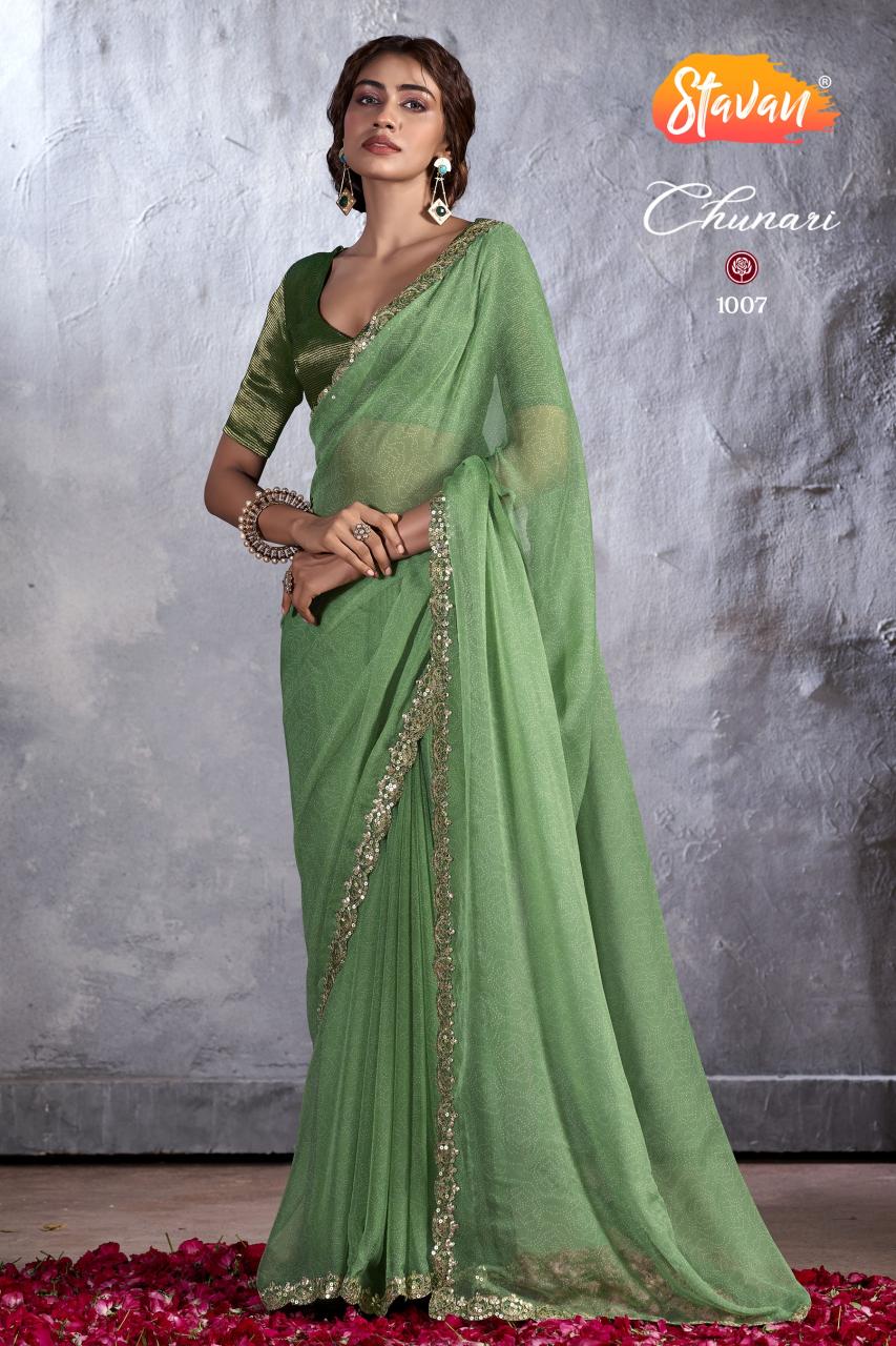 Stavan Chunari Chiffon Embroidered Fancy Saree Collection