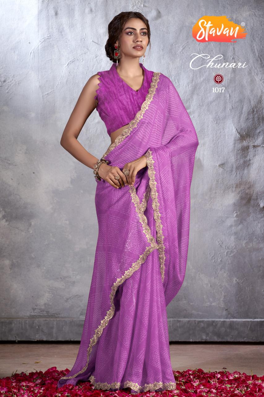 Stavan Chunari Chiffon Embroidered Fancy Saree Collection