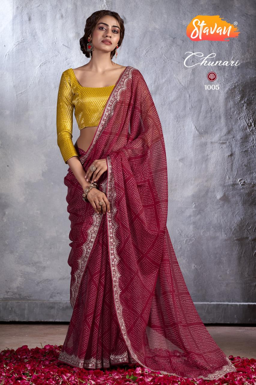 Stavan Chunari Chiffon Embroidered Fancy Saree Collection