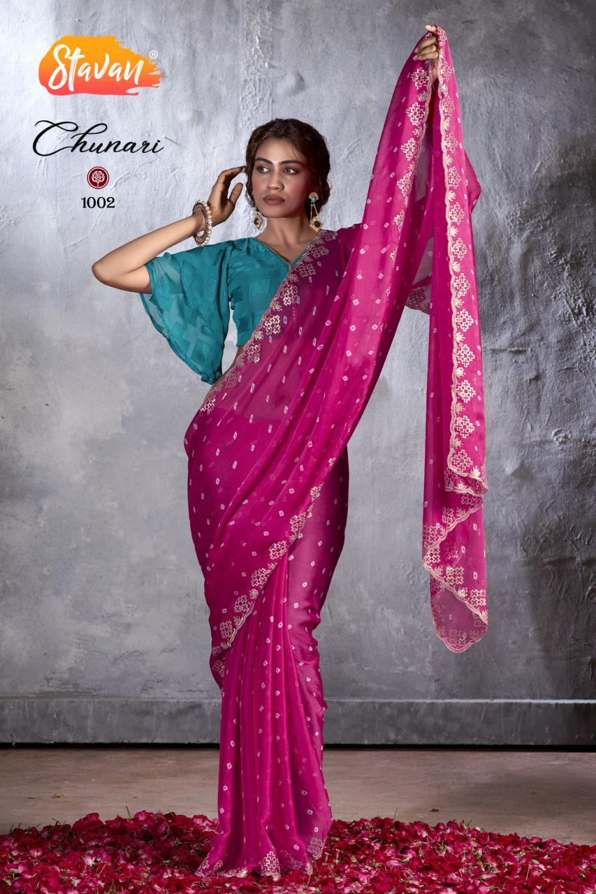 Stavan Chunari Chiffon Embroidered Fancy Saree Collection