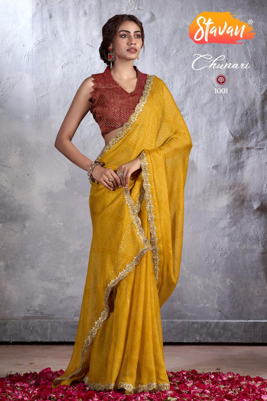 Stavan Chunari Chiffon Embroidered Fancy Saree Collection