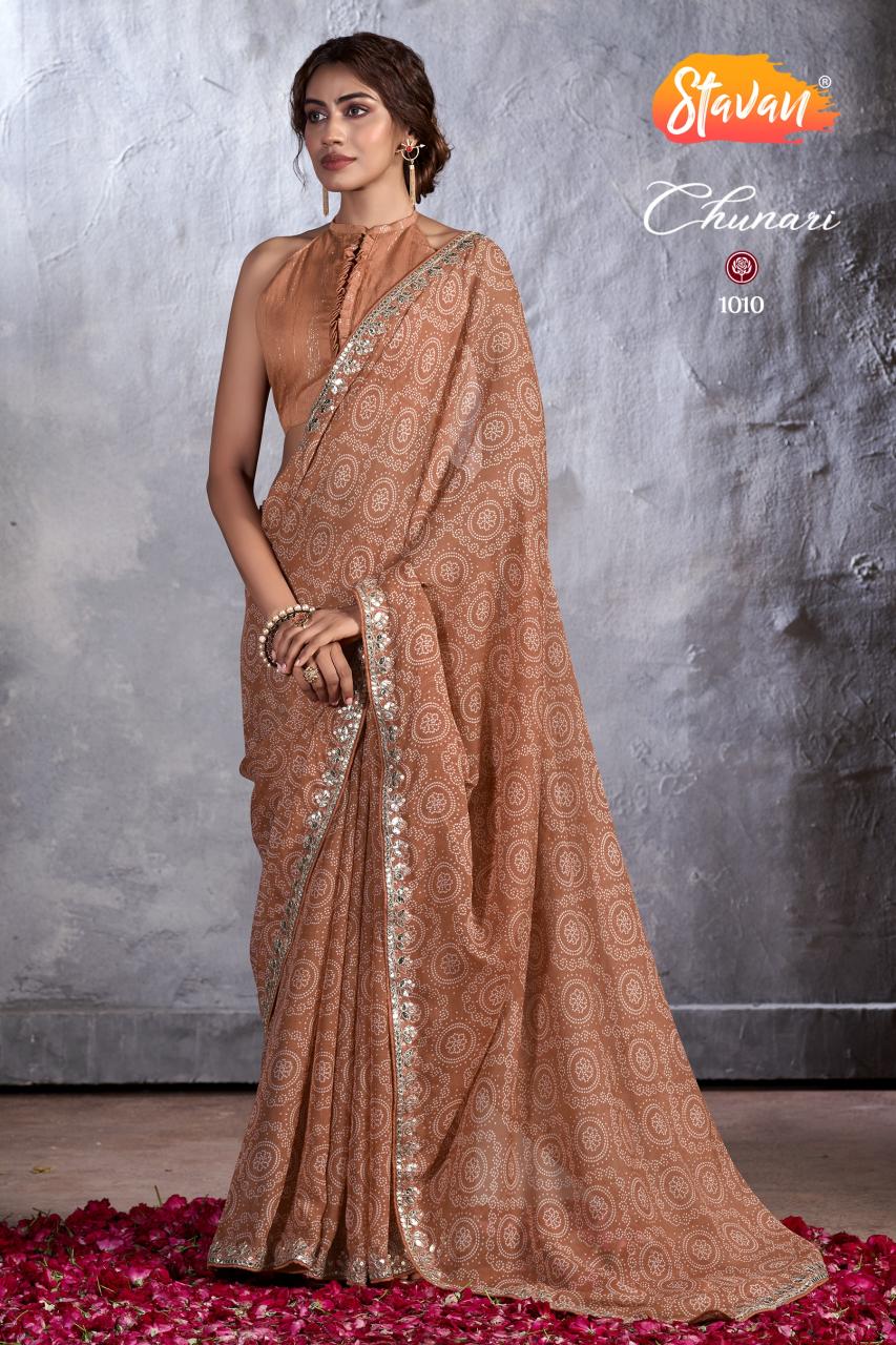 Stavan Chunari Chiffon Embroidered Fancy Saree Collection