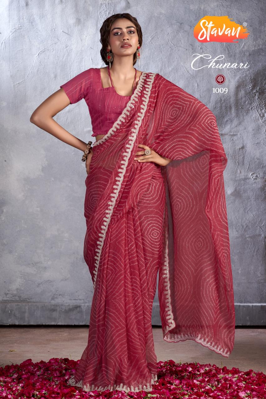 Stavan Chunari Chiffon Embroidered Fancy Saree Collection