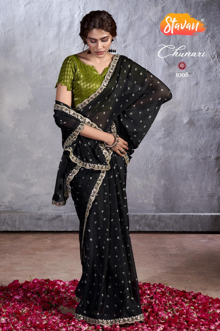 Stavan Chunari Chiffon Embroidered Fancy Saree Collection