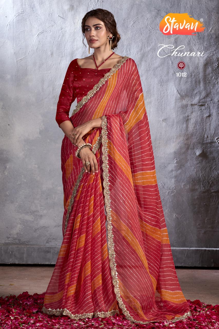 Stavan Chunari Chiffon Embroidered Fancy Saree Collection