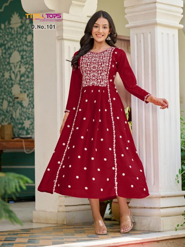 Tips And Tops Lakhnavi Embroidery Long Kurti Collection