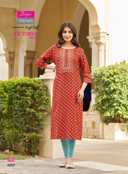 Victoria Vol 9 Diya Trends Classy Rayon Printed Kurti Collection