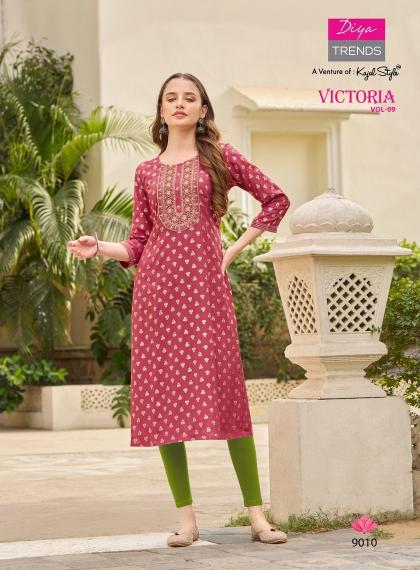 Victoria Vol 9 Diya Trends Classy Rayon Printed Kurti Collection