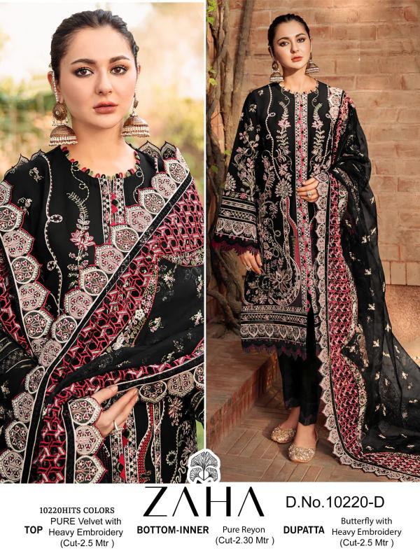 Zaha Aafiya Vol 10220 A To D Velvel Pakistani Salwar Suits Collection