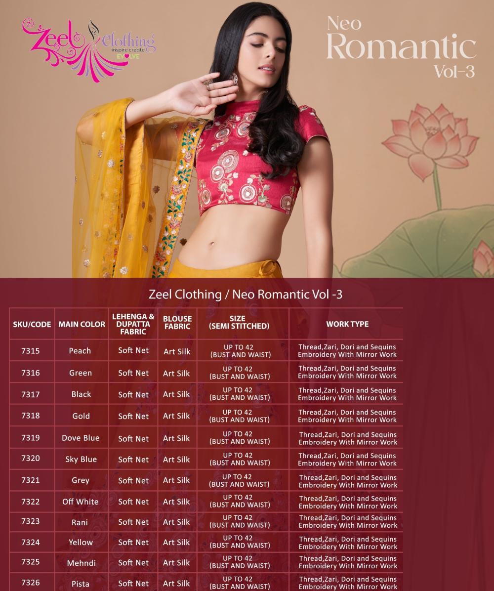 Zeel Neo Romantic Vol 3 Designer Soft Net Lehenga Collection