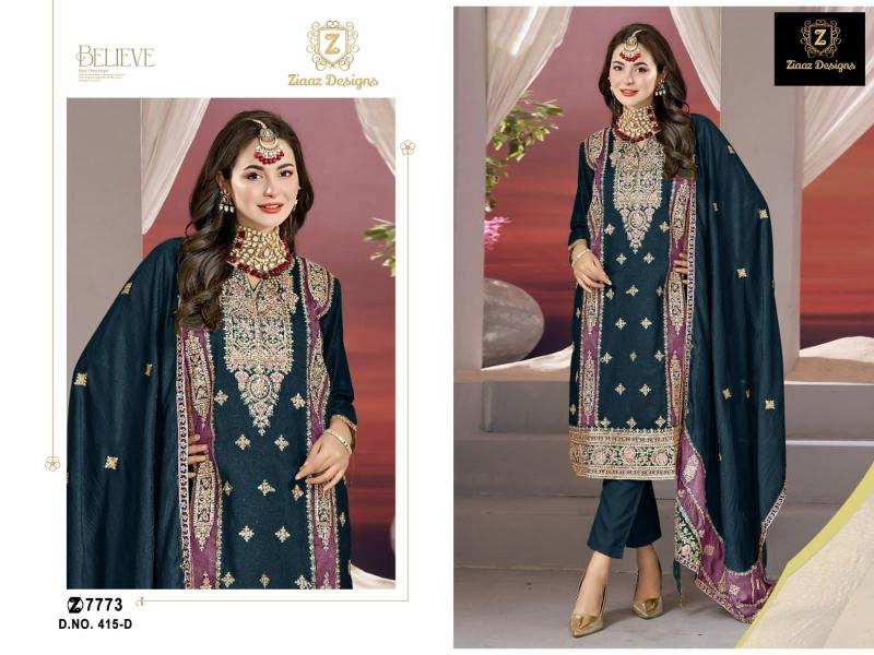 Ziaaz Designs 415 Chinon Embroidered Dress Material