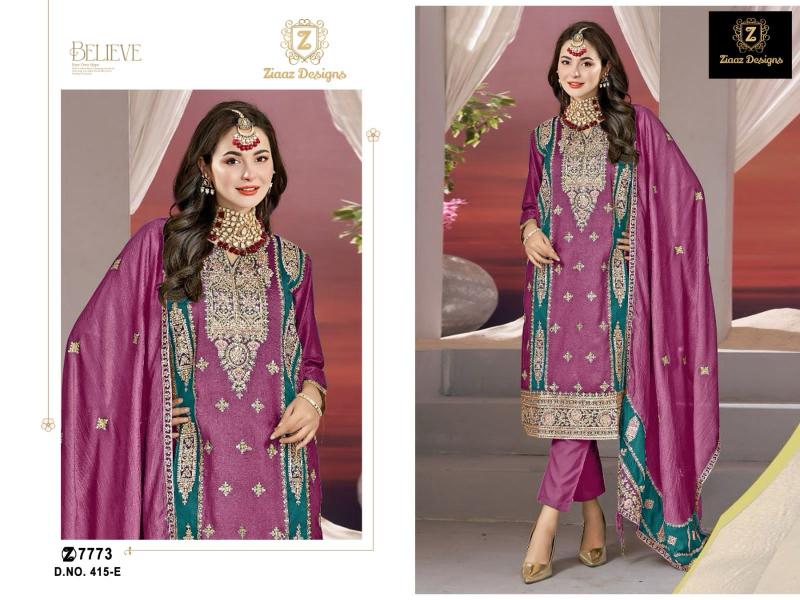 Ziaaz Designs 415 Chinon Embroidered Dress Material