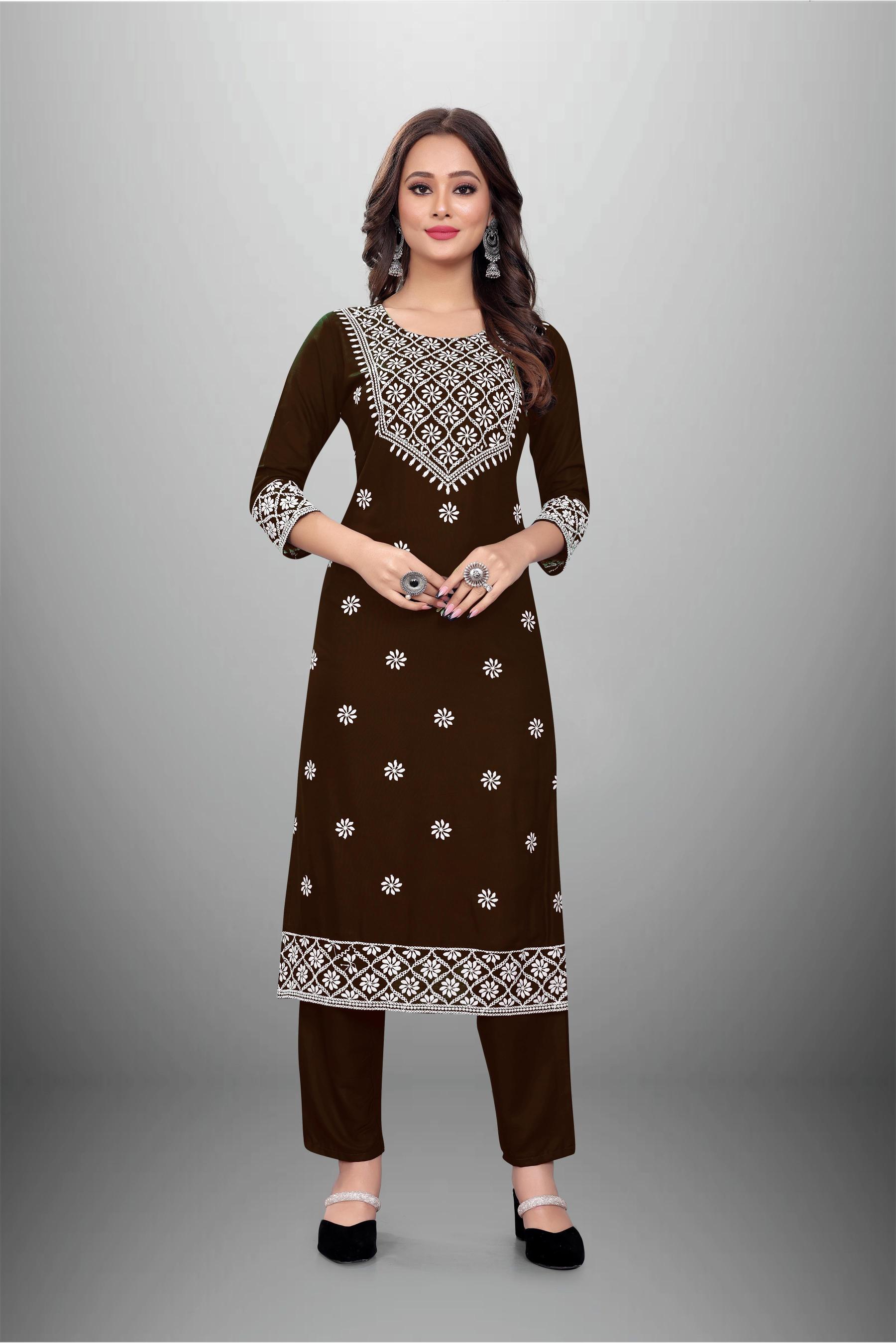 502 Heavy Rayon Chikankari Kurti With Bottom Collection