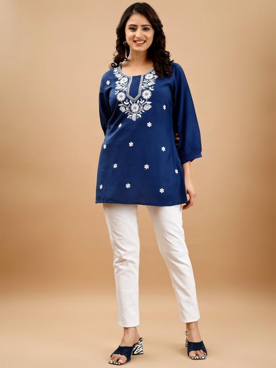 9Star Riddhi Designer Rayon Embroidery Short Kurti Collection