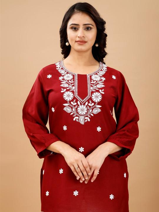 9Star Riddhi Designer Rayon Embroidery Short Kurti Collection