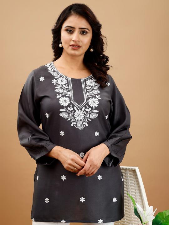 9Star Riddhi Designer Rayon Embroidery Short Kurti Collection