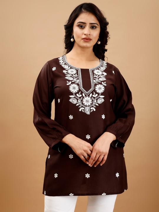 9Star Riddhi Designer Rayon Embroidery Short Kurti Collection