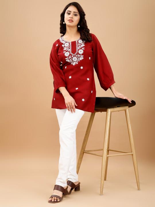 9Star Riddhi Designer Rayon Embroidery Short Kurti Collection