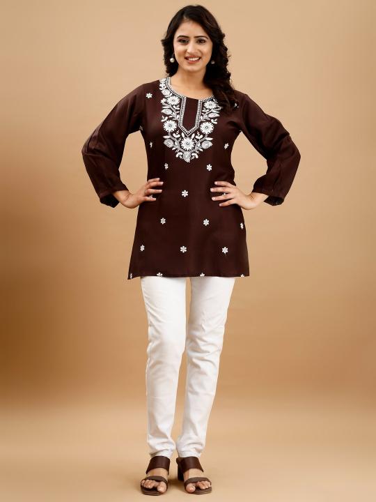 9Star Riddhi Designer Rayon Embroidery Short Kurti Collection