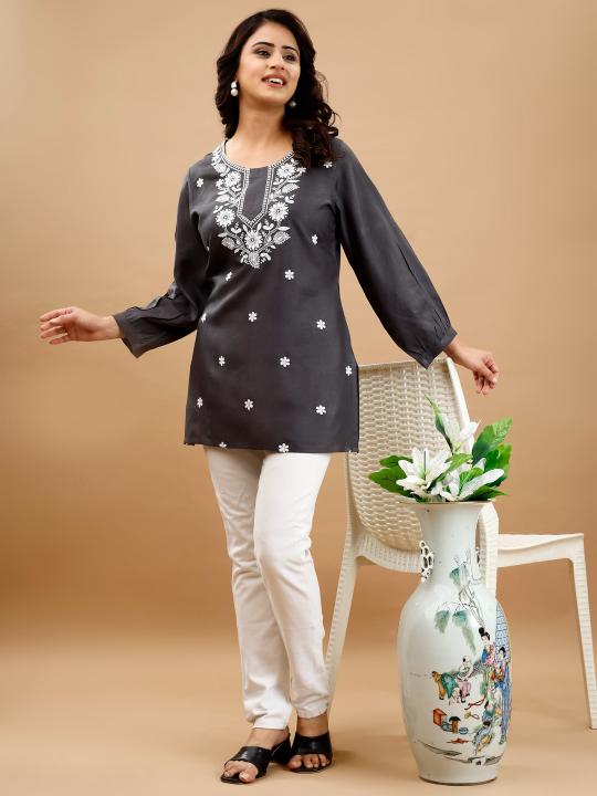 9Star Riddhi Designer Rayon Embroidery Short Kurti Collection