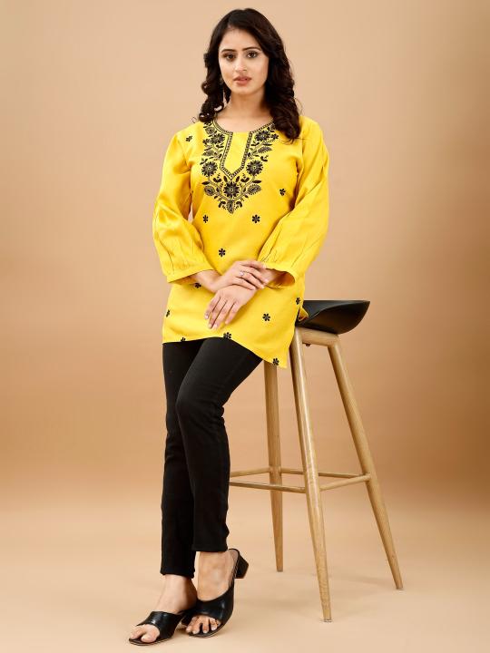 9Star Riddhi Designer Rayon Embroidery Short Kurti Collection