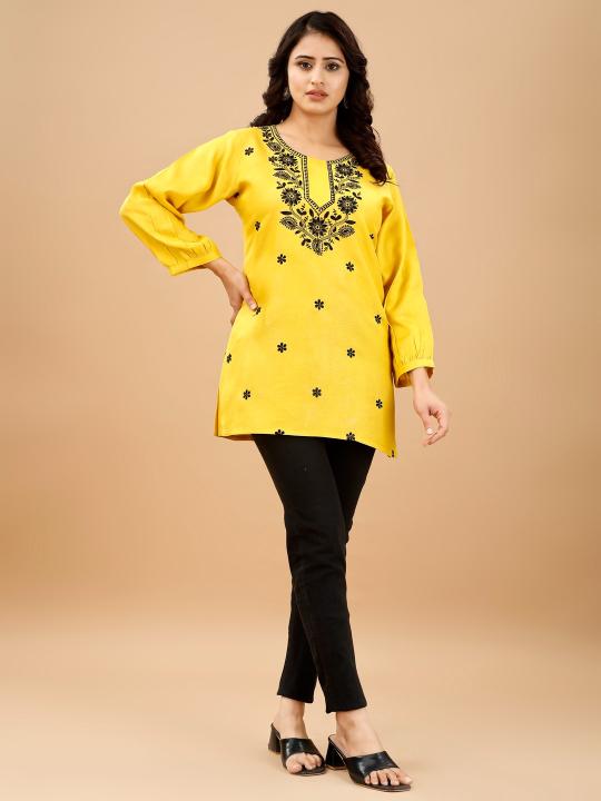 9Star Riddhi Designer Rayon Embroidery Short Kurti Collection