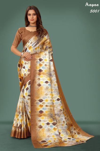 Aayaa Aaradhna 5 Digital Print Japan Satin Saree Collection