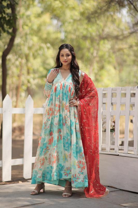 Anamika Vol 59 Digital Printed Russian Silk Gown With Dupatta