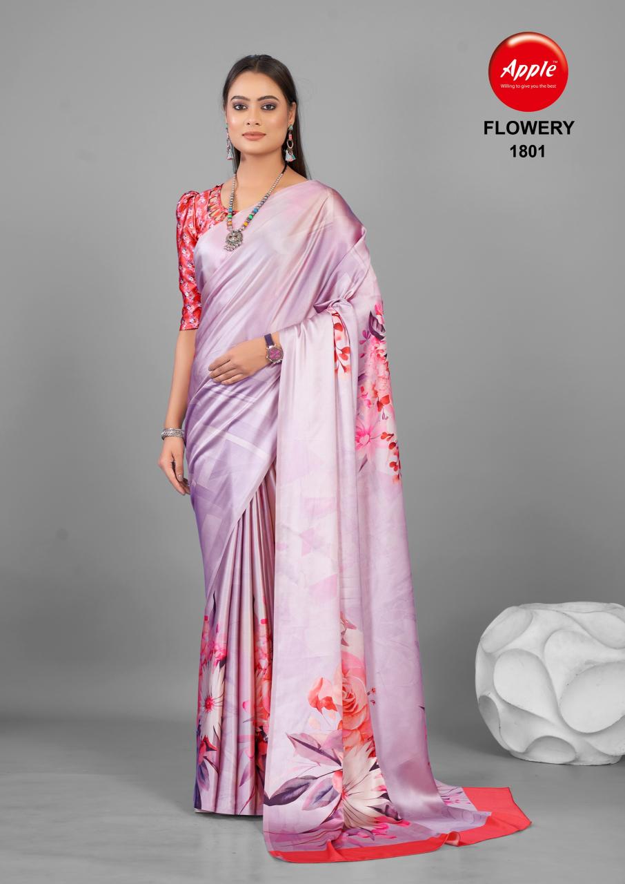 Apple Flowery 18 Satin Silk Printed Saree Collection