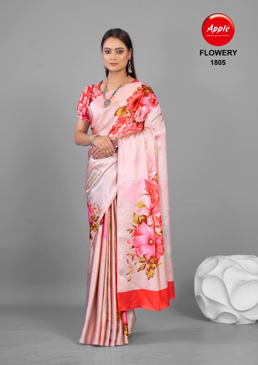 Apple Flowery 18 Satin Silk Printed Saree Collection