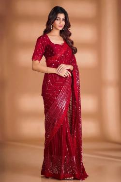 Bt 361 Beautiful Red Soft Georgette Saree