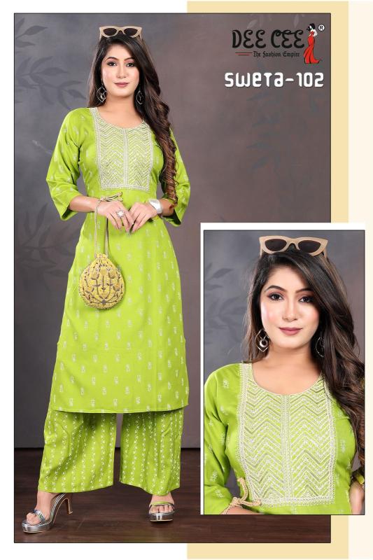 Deecee Sweta Printed Rayon Embroidered Kurti And Plazzo Collection