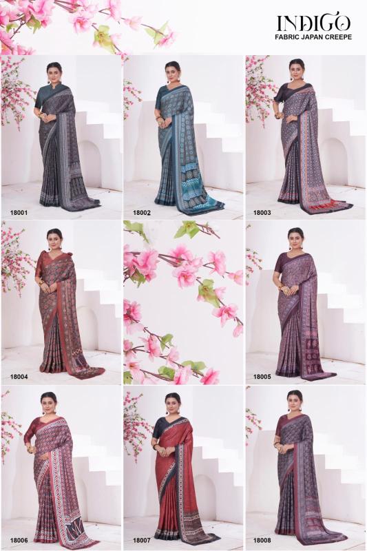 Indigo Japan Crepe Fancy Printed Saree Collection