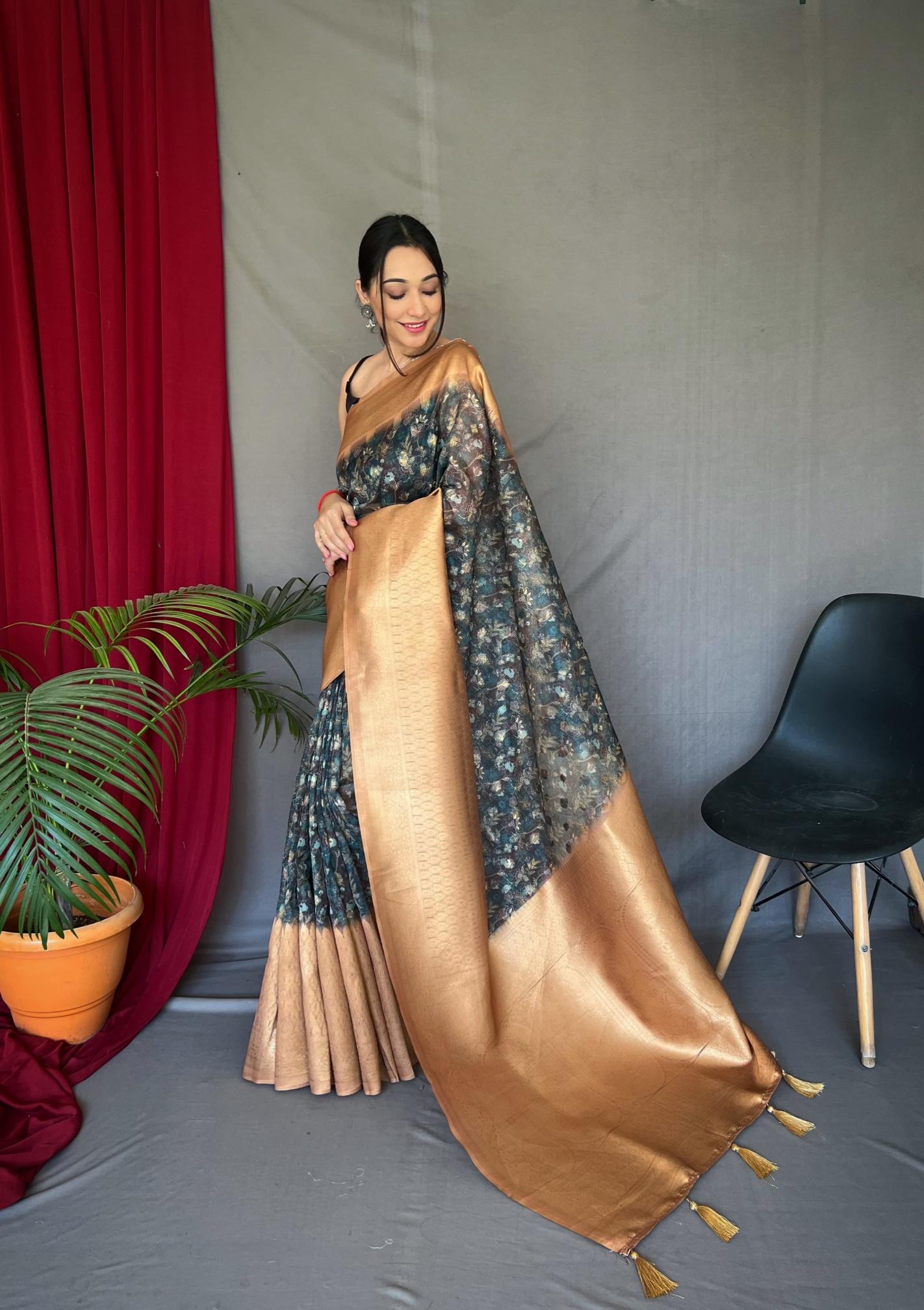 Kora Kalamkari 3D Digital Printed Saree Collection