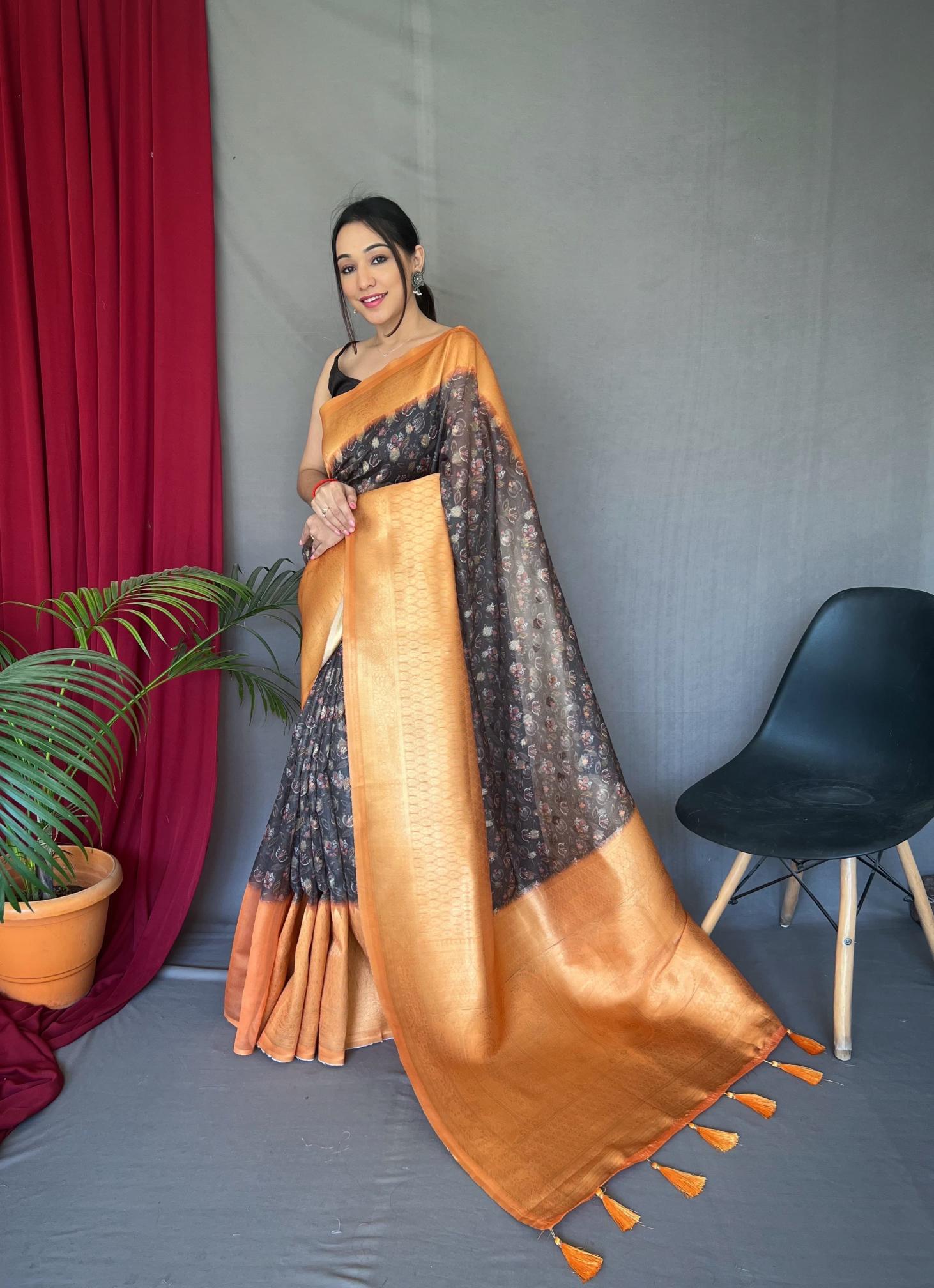 Kora Kalamkari 3D Digital Printed Saree Collection