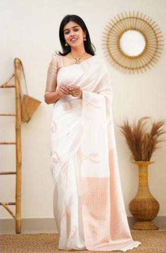 Macazo 565 Beautiful White Softy Silk Saree Collection